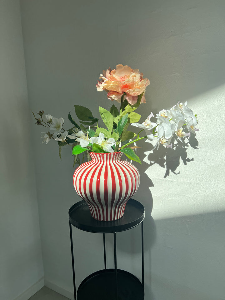 BETSY Vase m. Burgandy Stribe  (Ø 21 x 21cm)