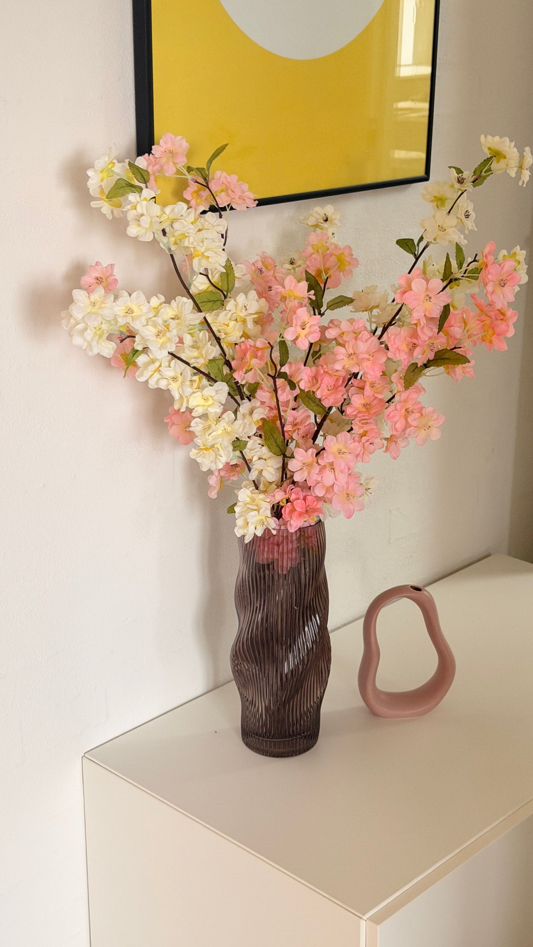 Evighedsbuket Ferskenblomst i Hvid og Lyserød (H105cm)