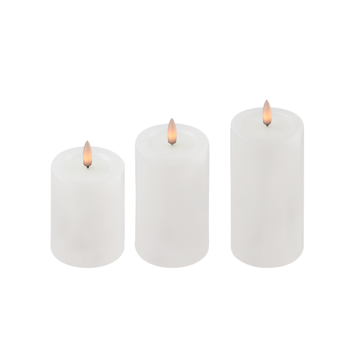 Bloklys Resin 3D Flamme m. Fjernbetjening Hvid 3 stk