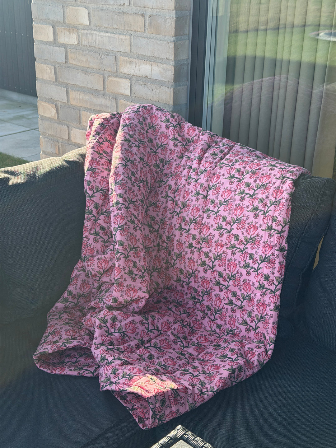 Quilt (130x180 cm) Lyserøde m Blomster