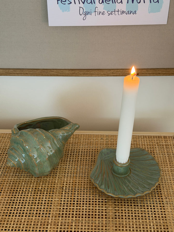 Konkylieformet keramikpotte 14x10,7x9,4 cm Grøn