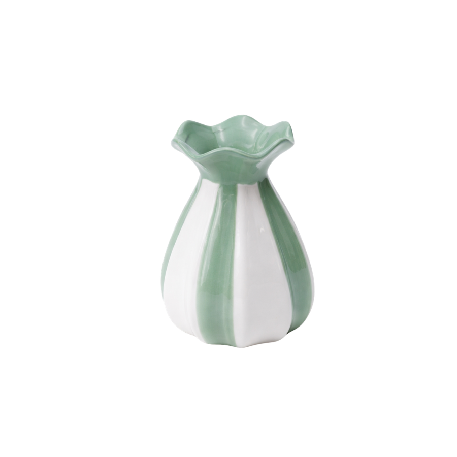 Vase m Grøn stribe (10,9x7x12 cm) Grøn