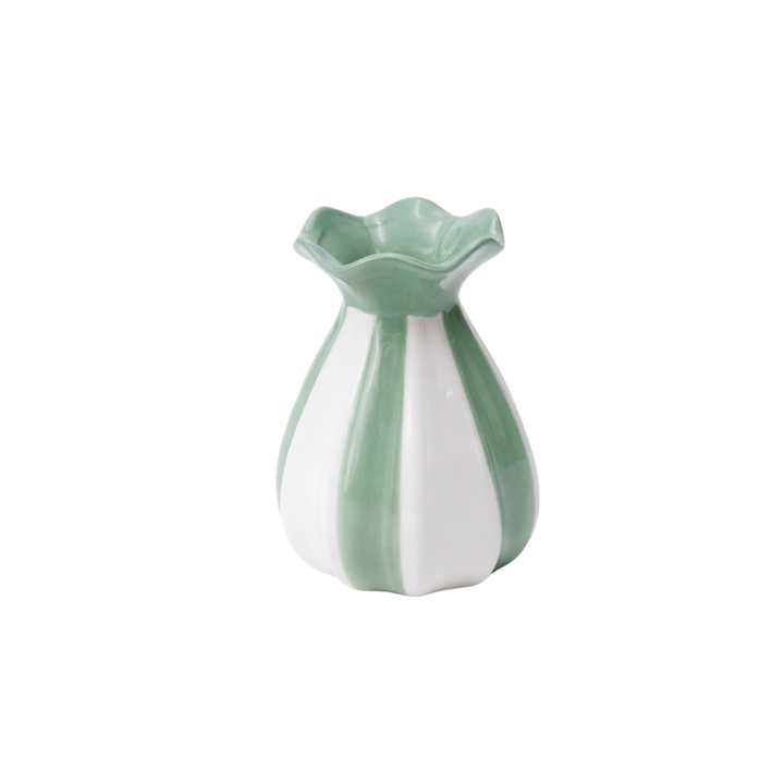 Vase m Grøn stribe (10,9x7x12 cm) Grøn