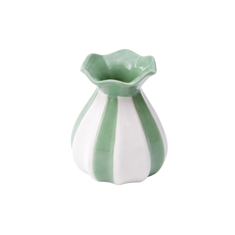 Vase m Grøn stribe (10,9x7x12 cm) Grøn