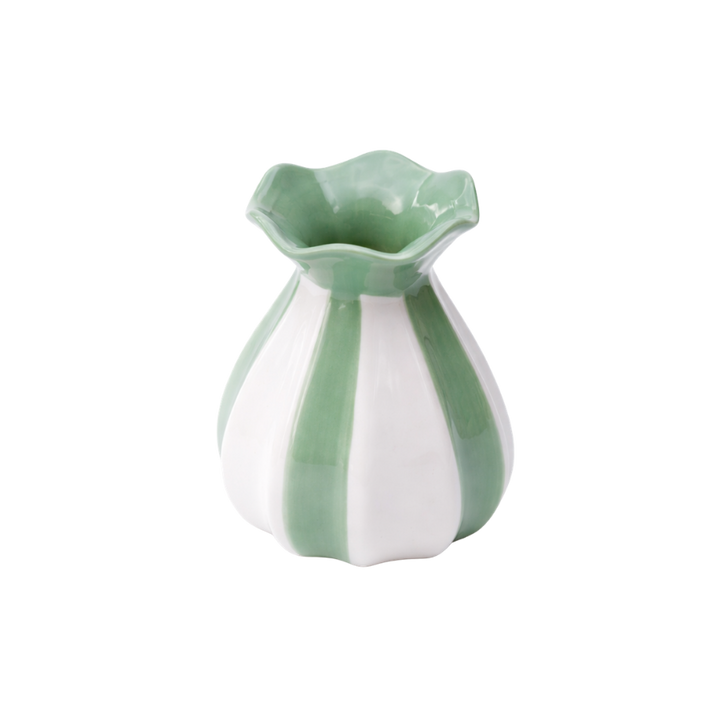 Vase m Grøn stribe (10,9x7x12 cm) Grøn