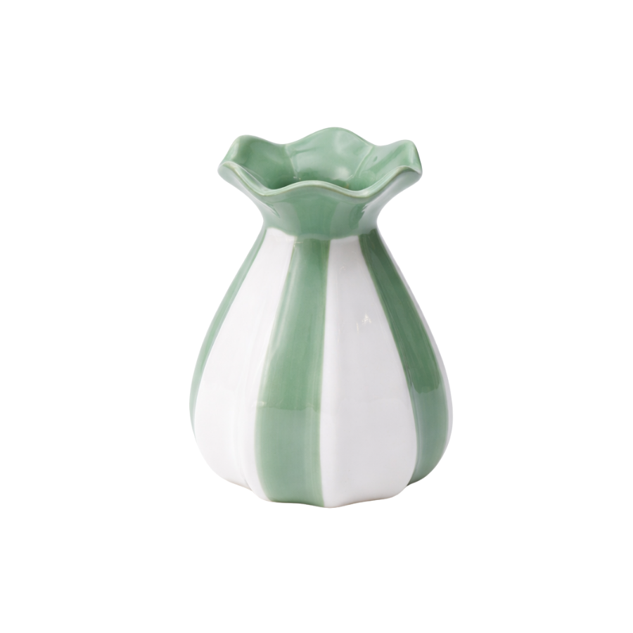 Vase m Grøn stribe (10,9x7x12 cm) Grøn