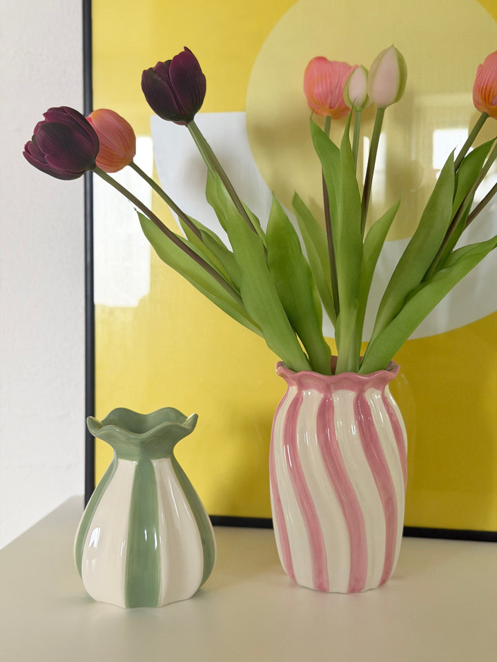 Vase m Lyserød stribe (10,9x7x12 cm)