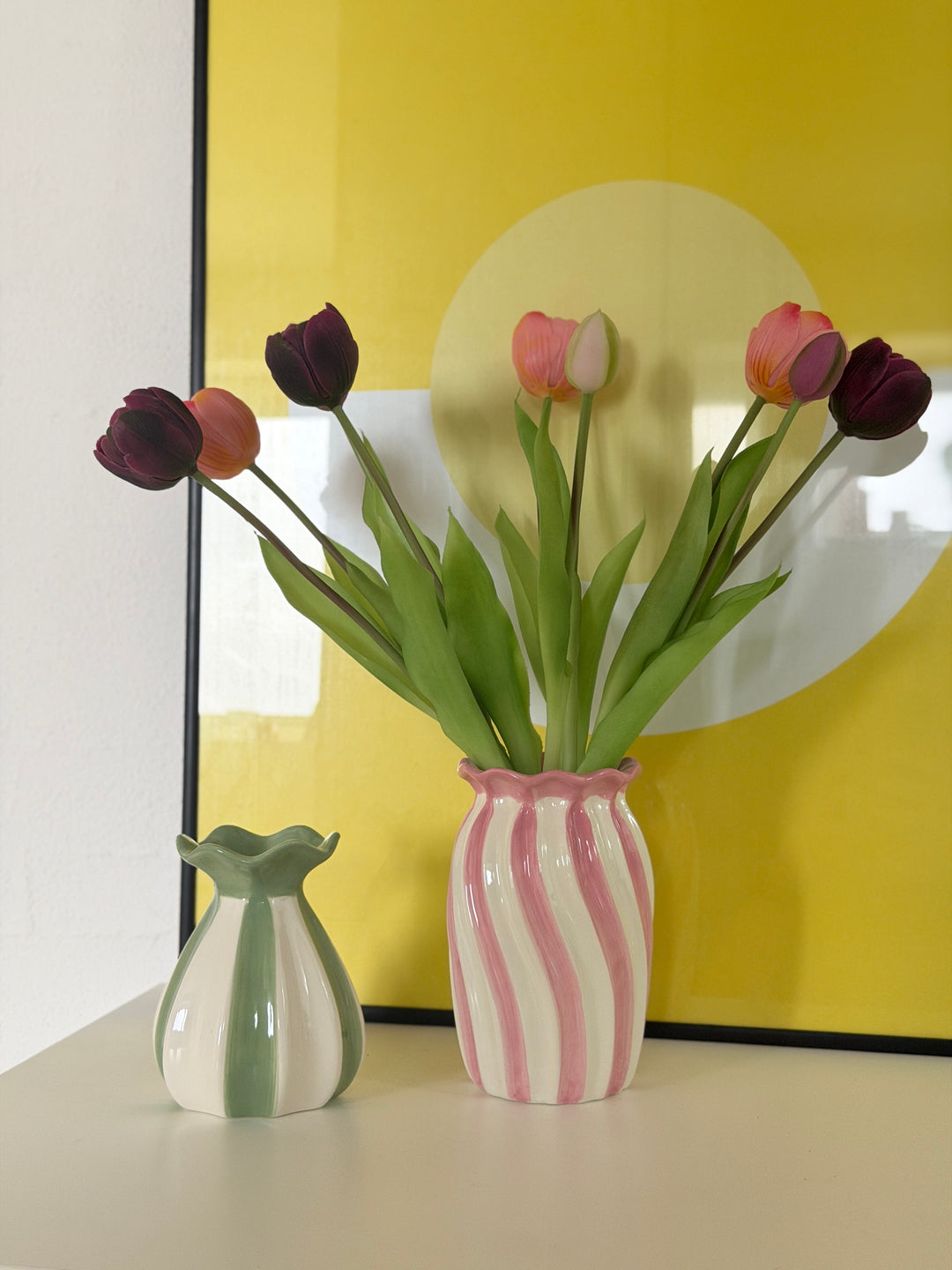 Vase m Lyserød stribe (10,9x7x12 cm)