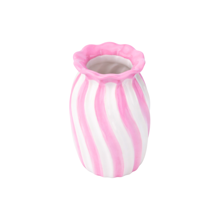 Vase m Lyserød stribe (10,9x7x12 cm)