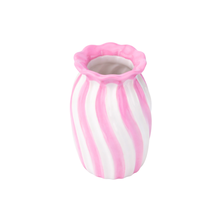 Vase m Lyserød stribe (10,9x7x12 cm)