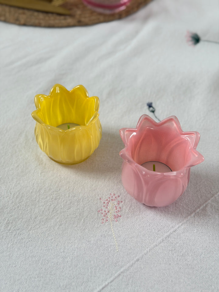 Fyrfadsstage i Glas  FAMA (Ø7 x7cm) Gul