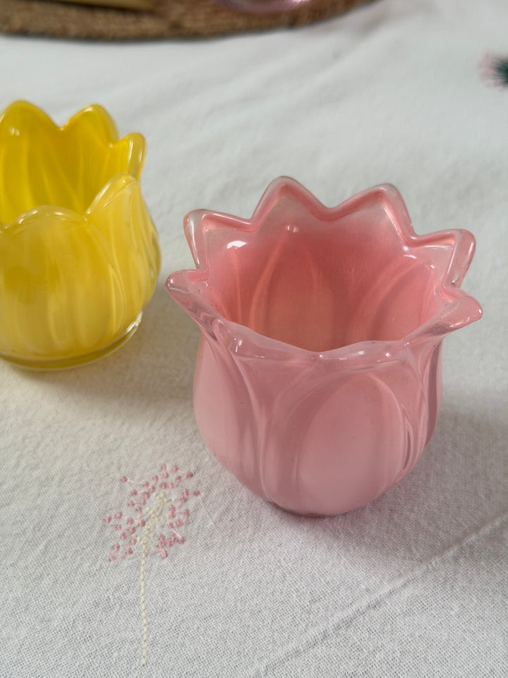 Fyrfadsstage i Glas  EDEL (Ø8 x7,5cm) Lyserød