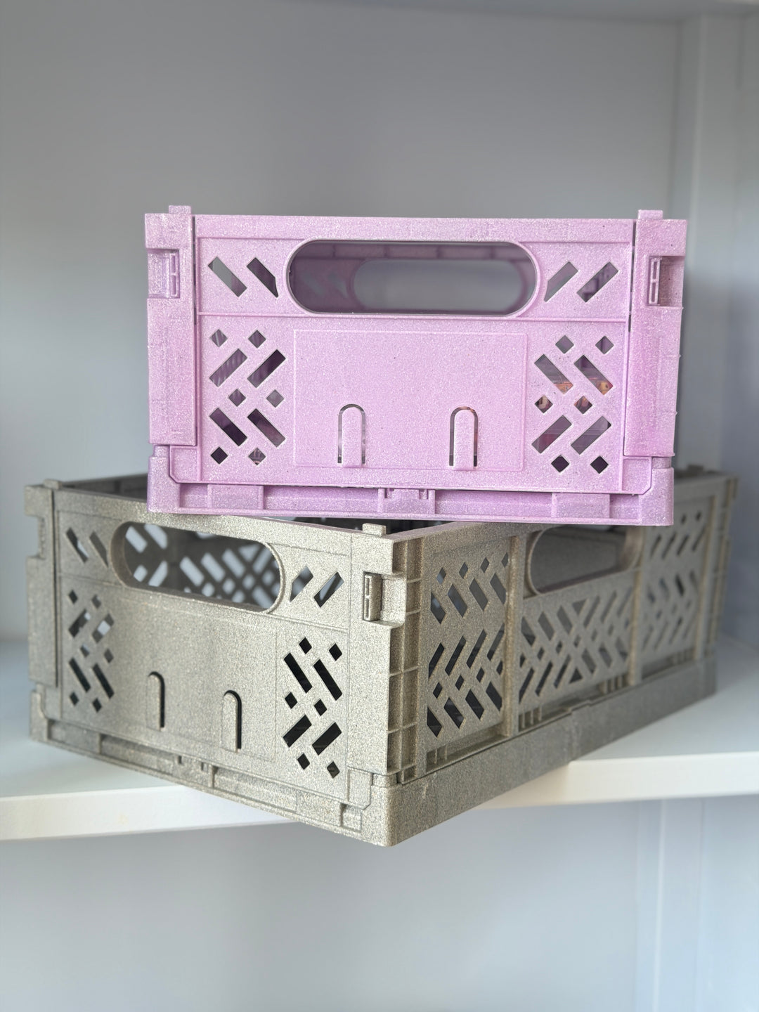 2 stk. Foldekasser Meleret Glimmer Medium i Lilla (29x21,3x12cm)