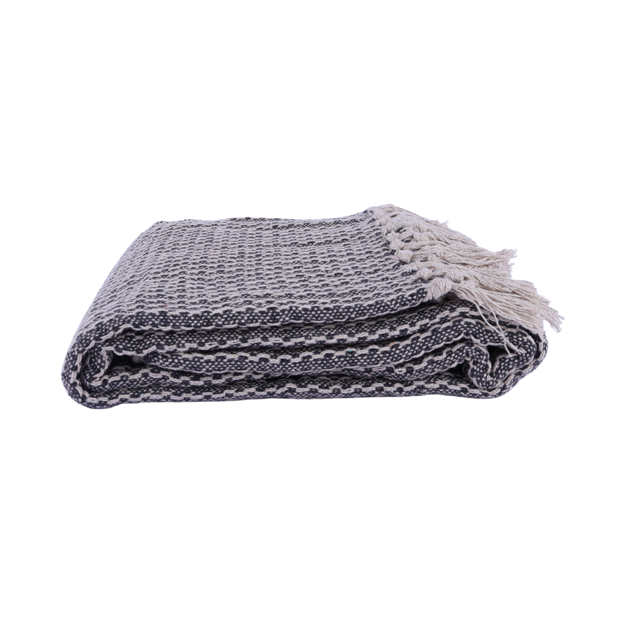 Plaid Cort Bomuld Mørkegrå/Hvid (130x160cm)