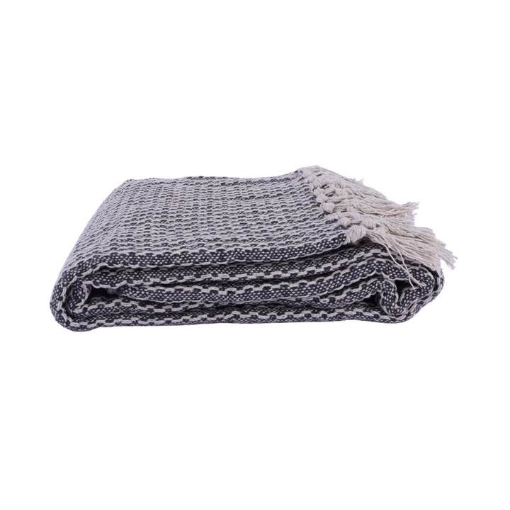 Plaid Cort Bomuld Mørkegrå/Hvid (130x160cm)