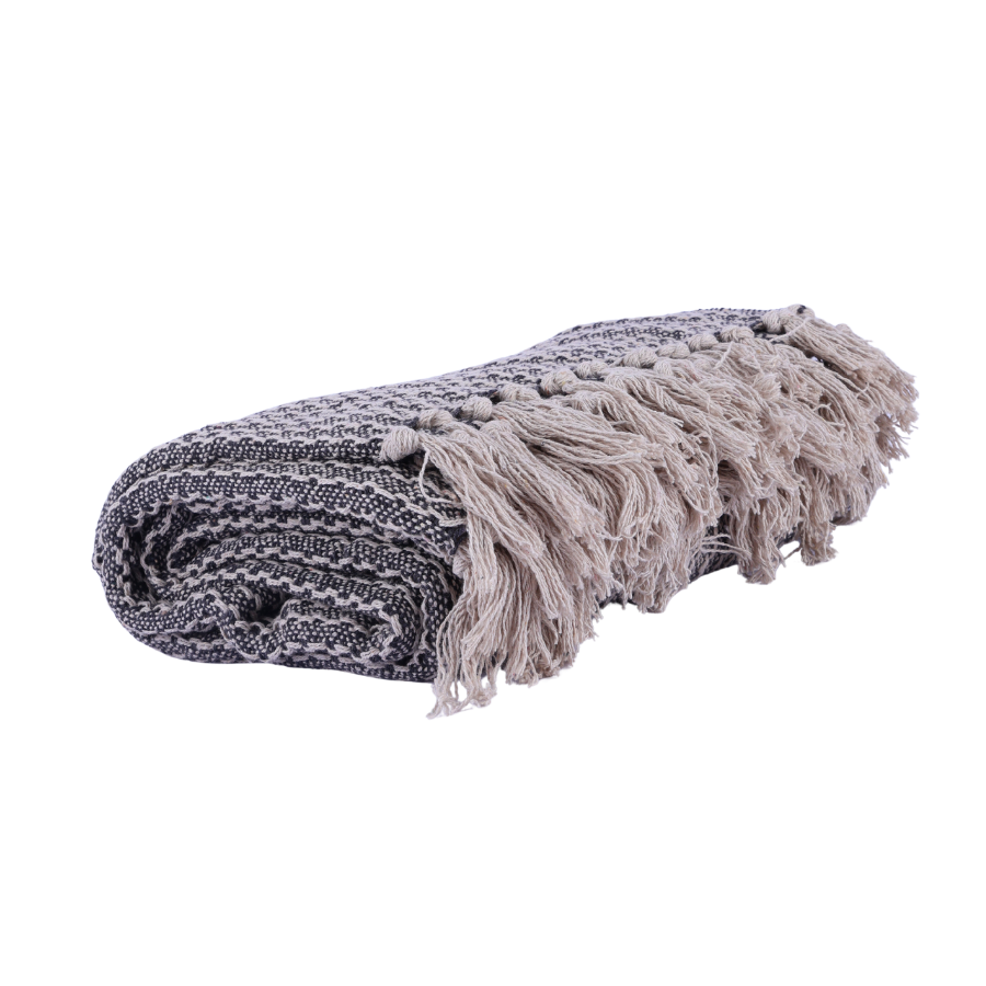 Plaid Cort Bomuld Mørkegrå/Hvid (130x160cm)