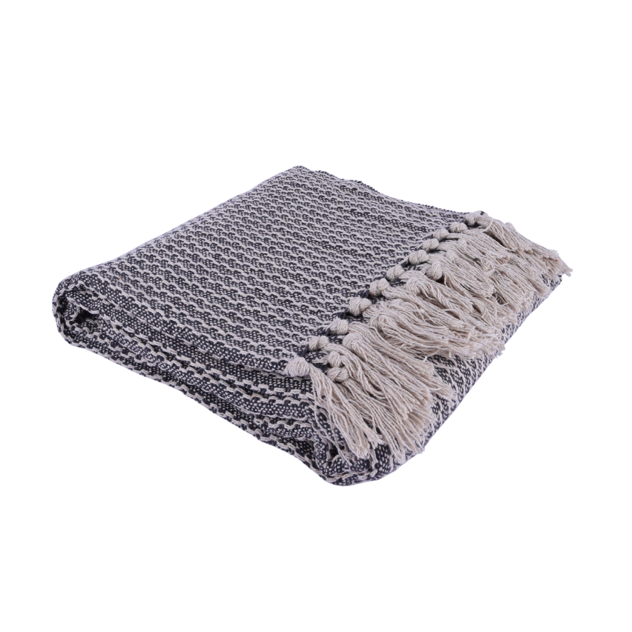 Plaid Cort Bomuld Mørkegrå/Hvid (130x160cm)