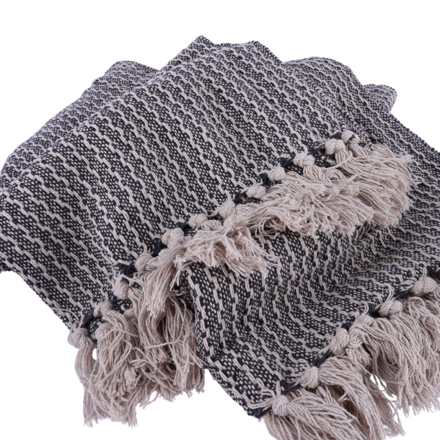 Plaid Cort Bomuld Mørkegrå/Hvid (130x160cm)