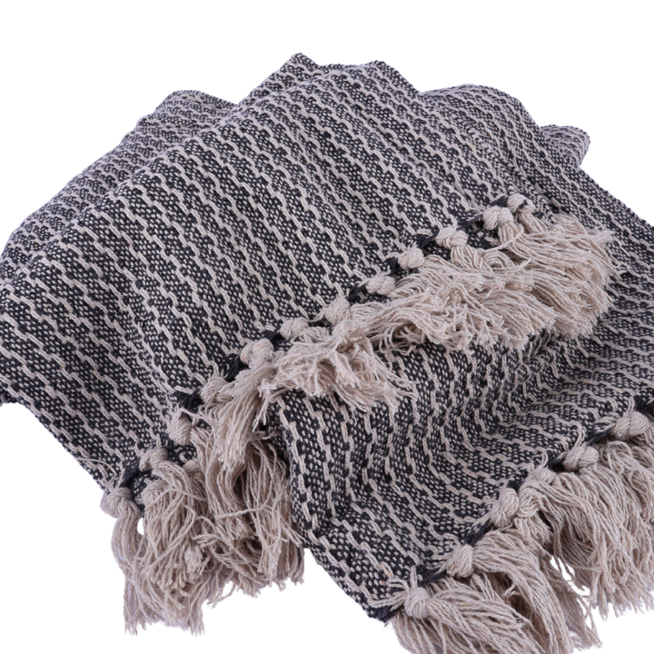 Plaid Cort Bomuld Mørkegrå/Hvid (130x160cm)