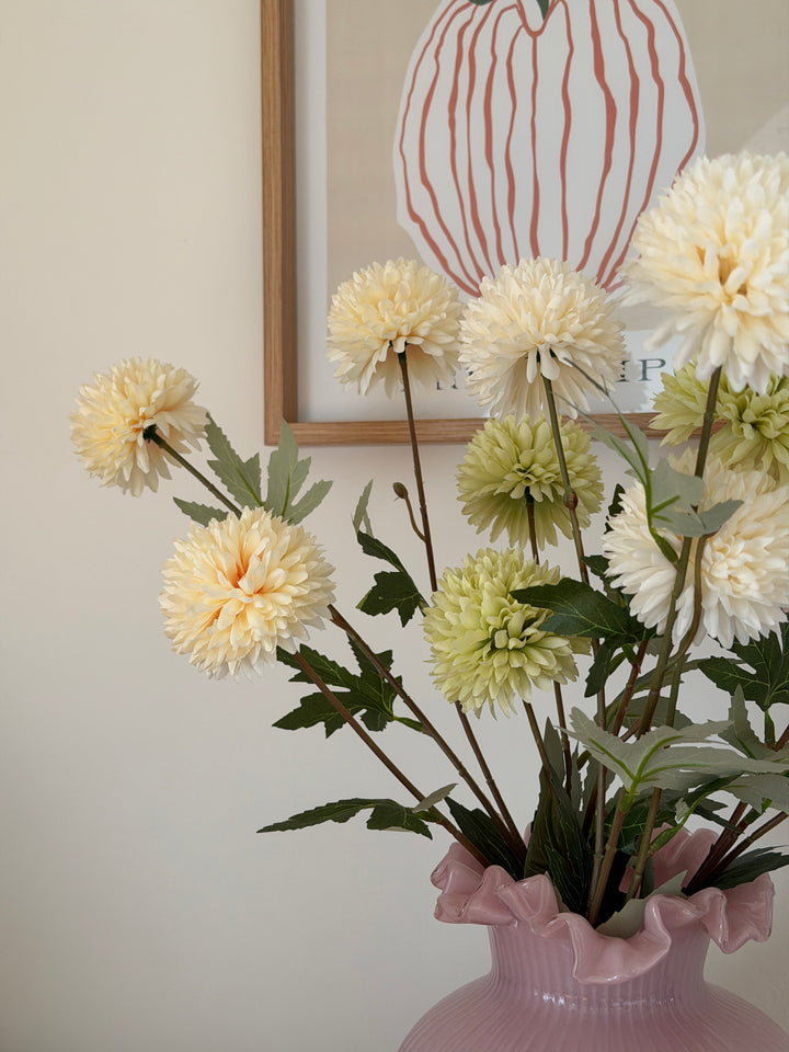 Evighedsbuket m. Krysantemum i Champagne, Hvid, Lysegrøn & Lyserød (H70cm)