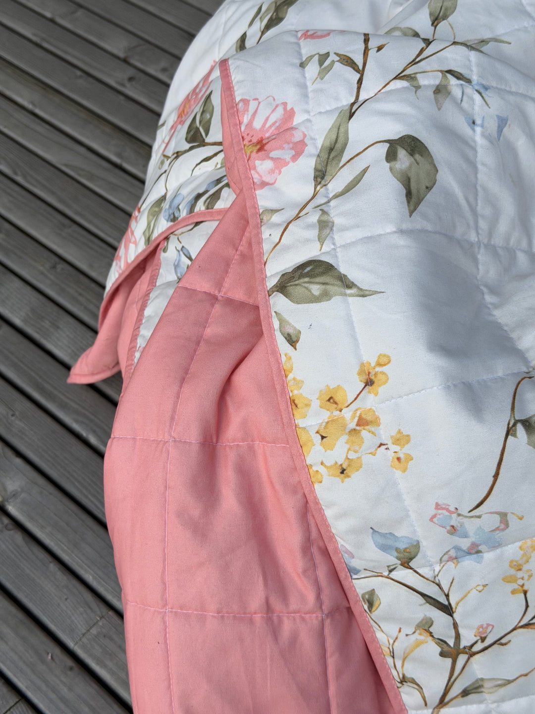 Quilt m. Blomsterprint Rosa 130x180cm