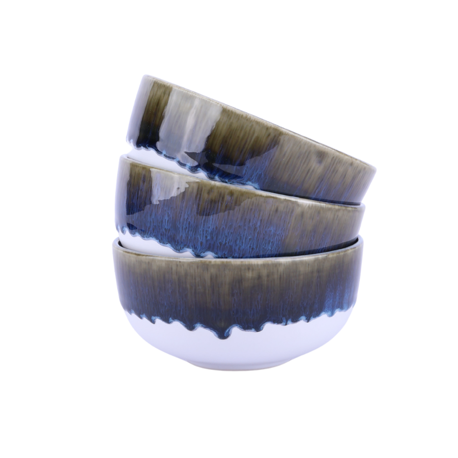 6 stk. Asta Skåle i Blå m. Løbeglasur