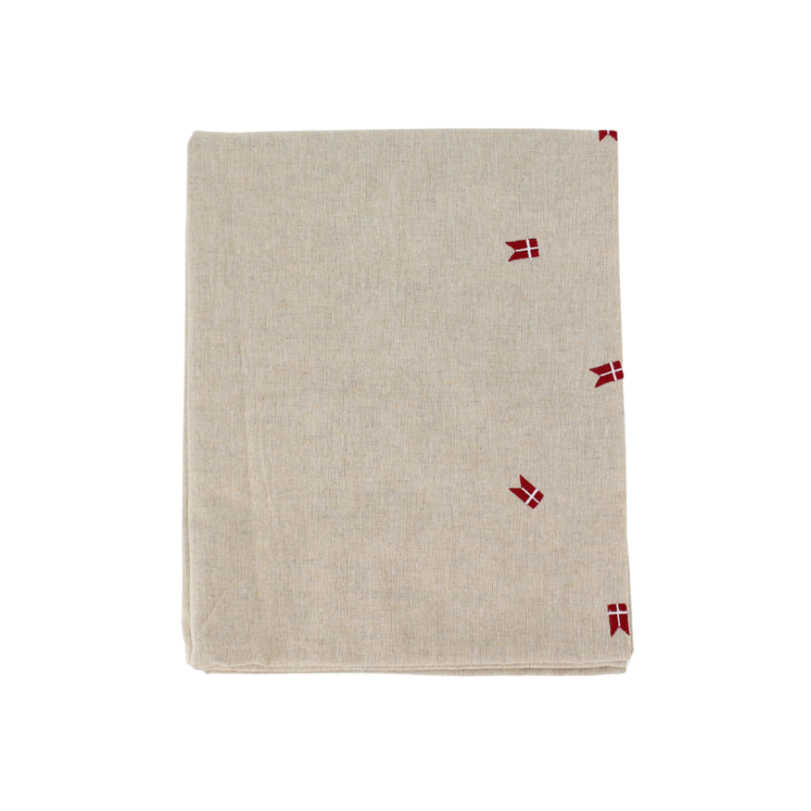 Dug m. Broderet Dansk Flag. (Ø160cm) Beige
