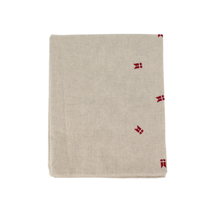 Dug m. Broderet Dansk Flag. (Ø160cm) Beige