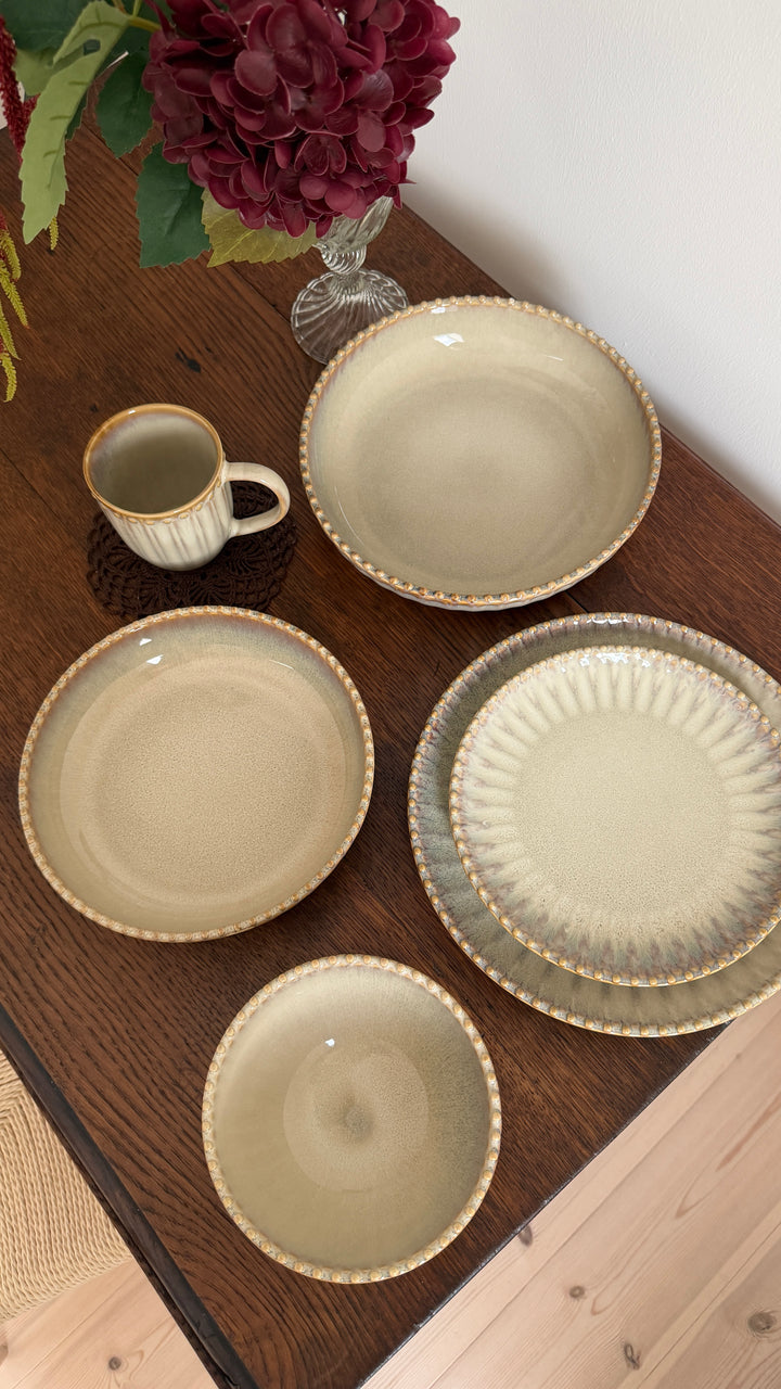 6 stk. Keramik Frokosttallerkener FALLON (Ø22x2,2 cm) Reaktiv Beige