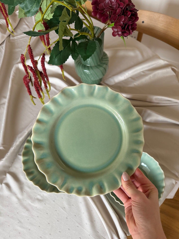 6 stk. Keramik Frokosttallerkener BENTO i Grøn (Ø22x2,2 cm)