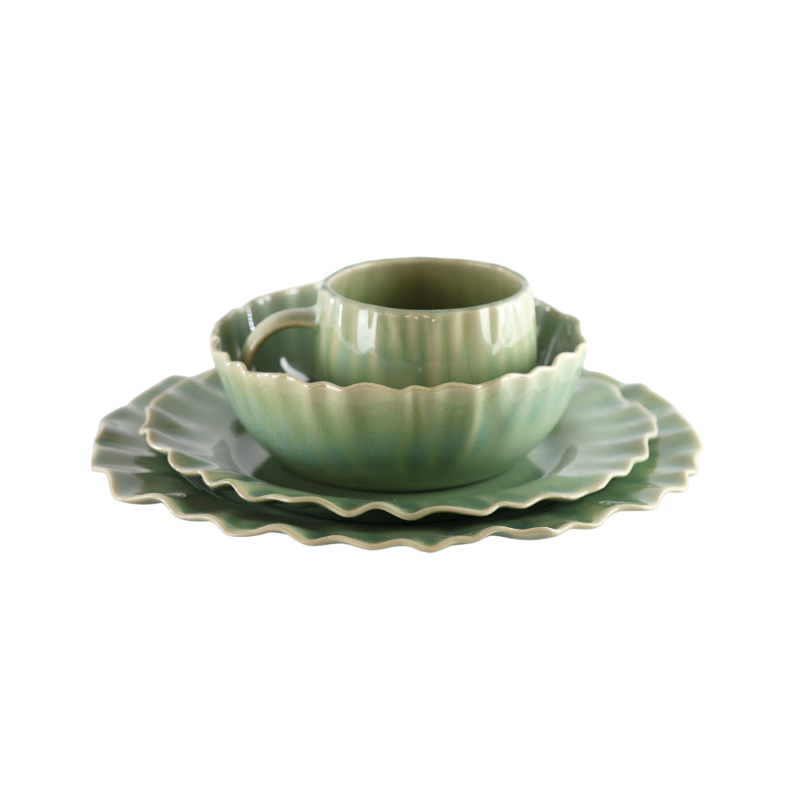 6 stk. Keramik Middagstallerkener BENTO i Grøn (Ø27x2,2cm)