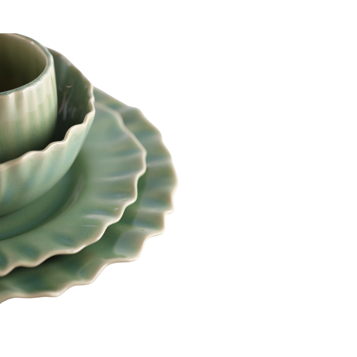 6 stk. Keramik Middagstallerkener BENTO i Grøn (Ø27x2,2cm)