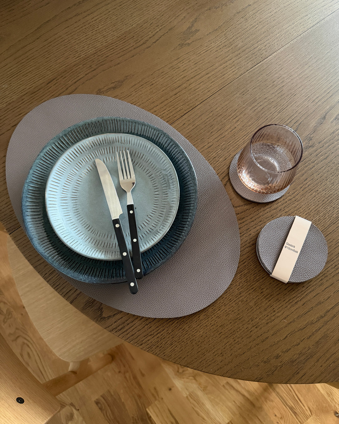 Glasbrik Rund PU Læder (Ø10 cm)Beige/Brun 6 stk