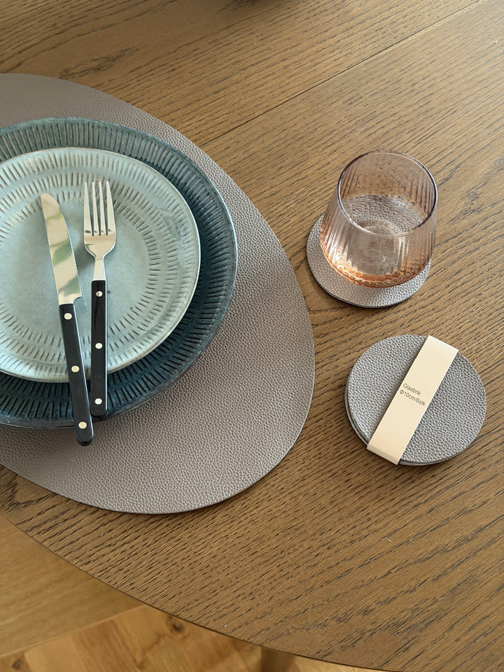 Glasbrik Rund PU Læder (Ø10 cm)Beige/Brun 6 stk