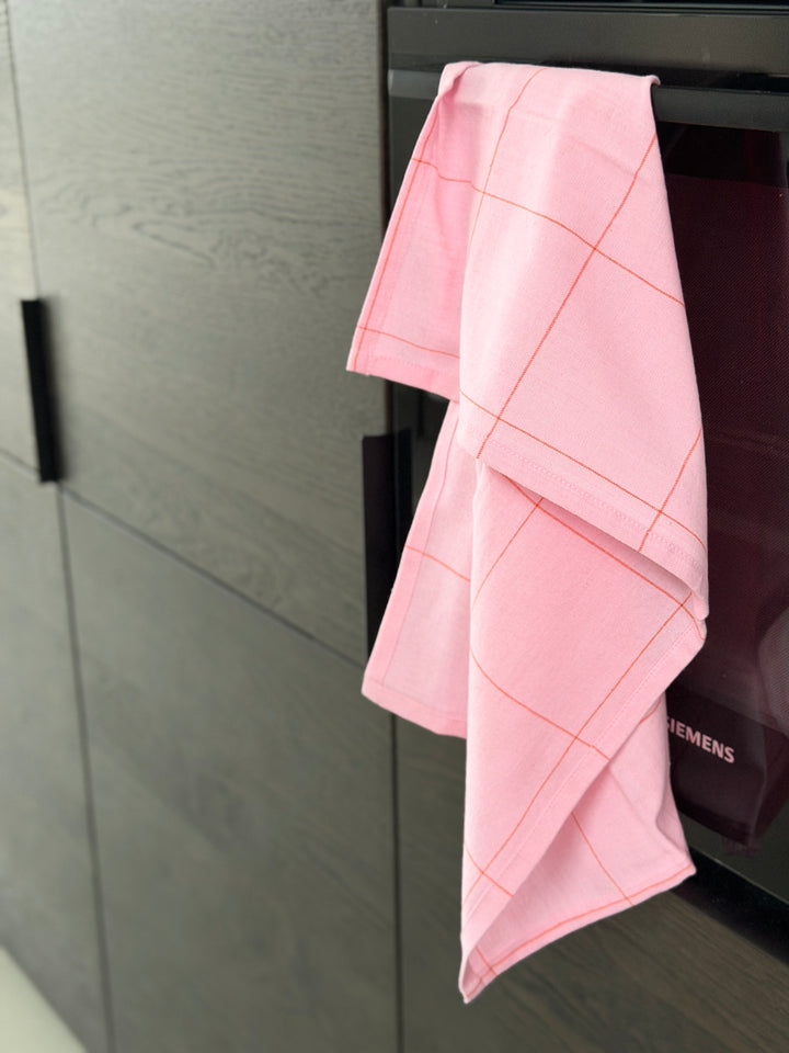 Viskestykke MEYSA (50x70cm). 2pk Lyserød m Orange striber