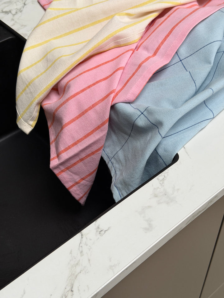 Viskestykke MEYSA (50x70cm). 2pk Beige m Gul striber