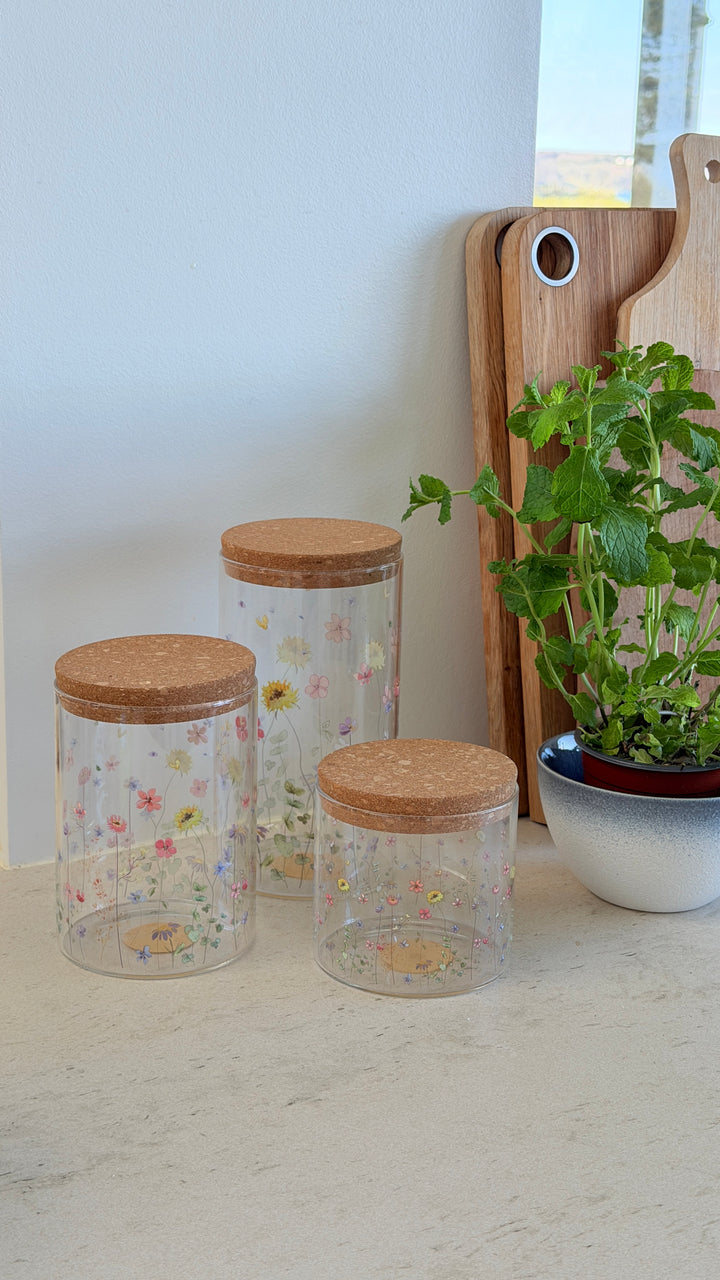 Opbevaringsglas m blomst MIAN (1600ml)