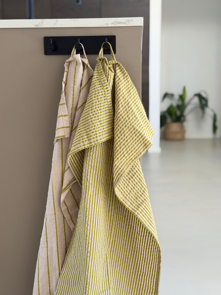Viskestykke CORFITZ  Strib Beige/Grøn 2-pak (50x70cm)