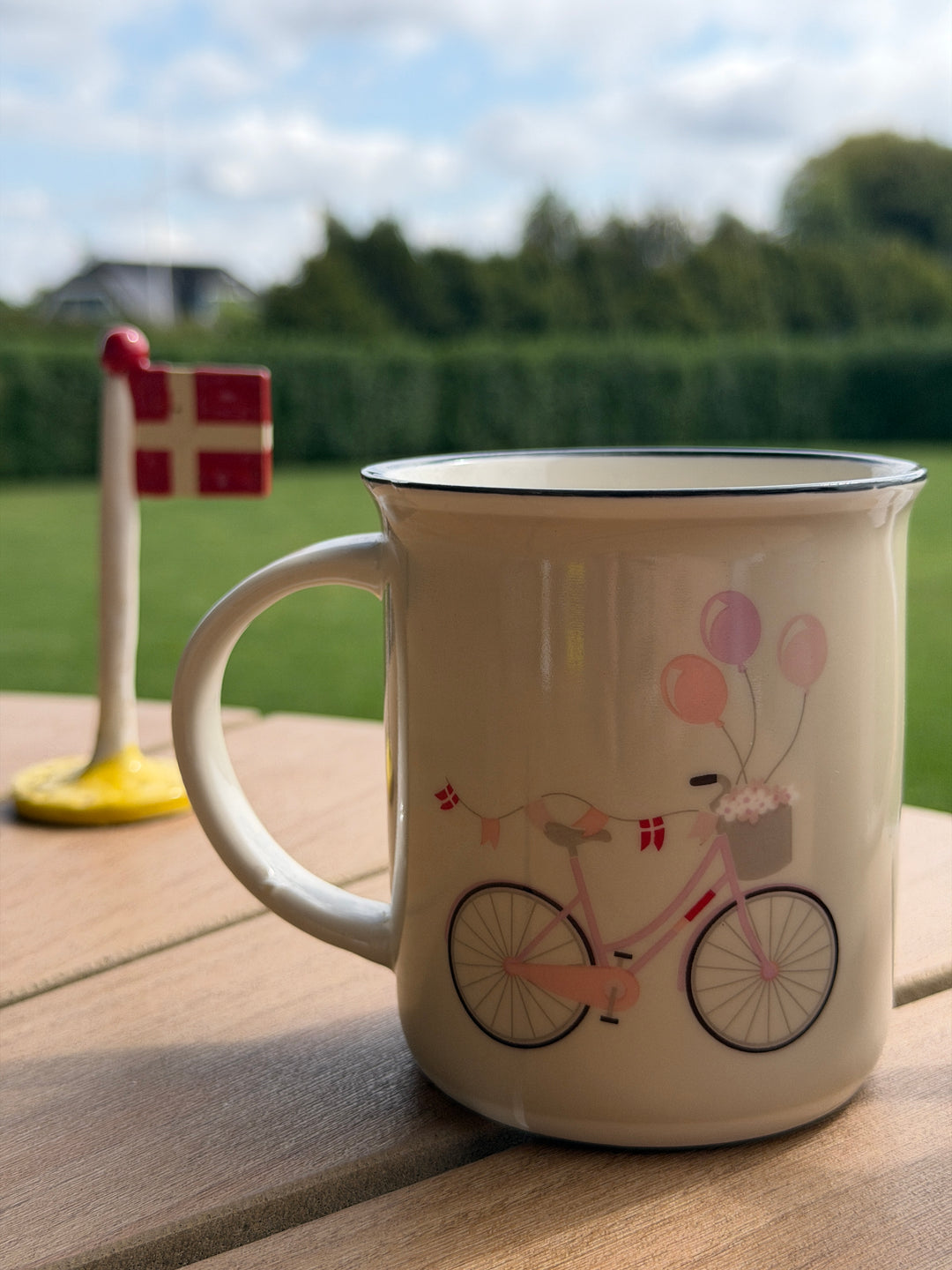 Krus m Hank 9,5xØ8,5cm Creme m Rosa Cykel