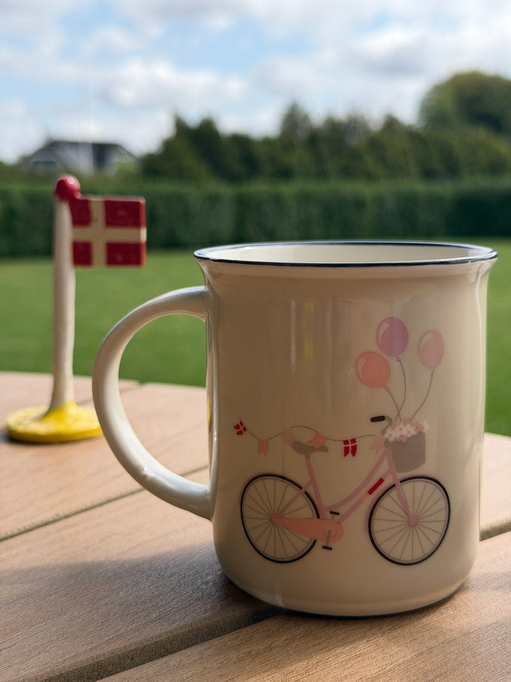 Krus m Hank 9,5xØ8,5cm Creme m Rosa Cykel