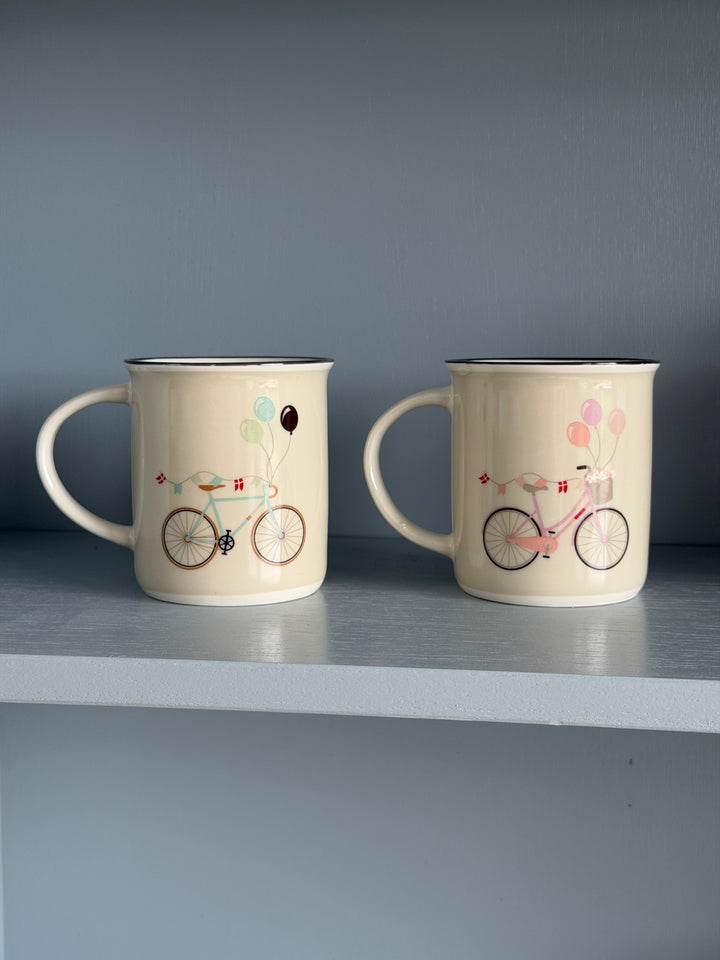 Krus m Hank 9,5xØ8,5cm Creme m Blå Cykel