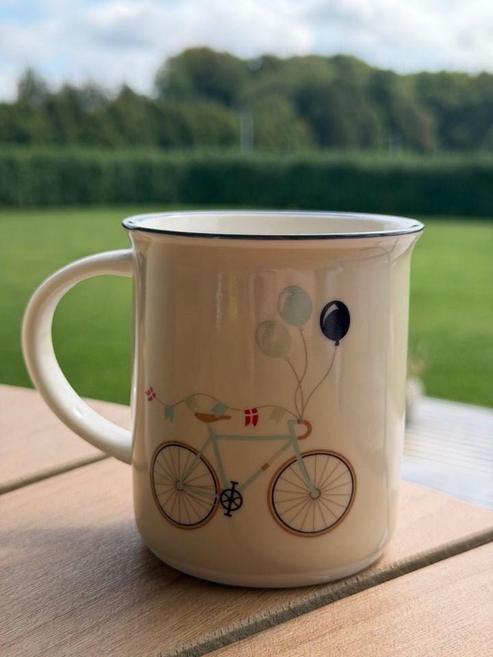 Krus m Hank 9,5xØ8,5cm Creme m Blå Cykel