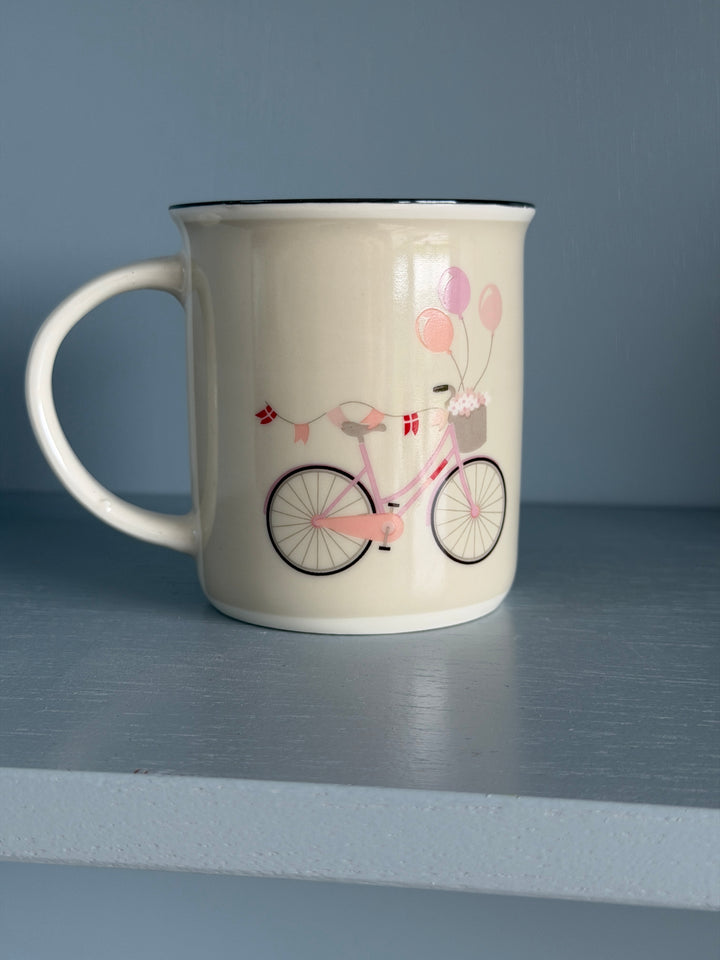 Krus m Hank 9,5xØ8,5cm Creme m Rosa Cykel