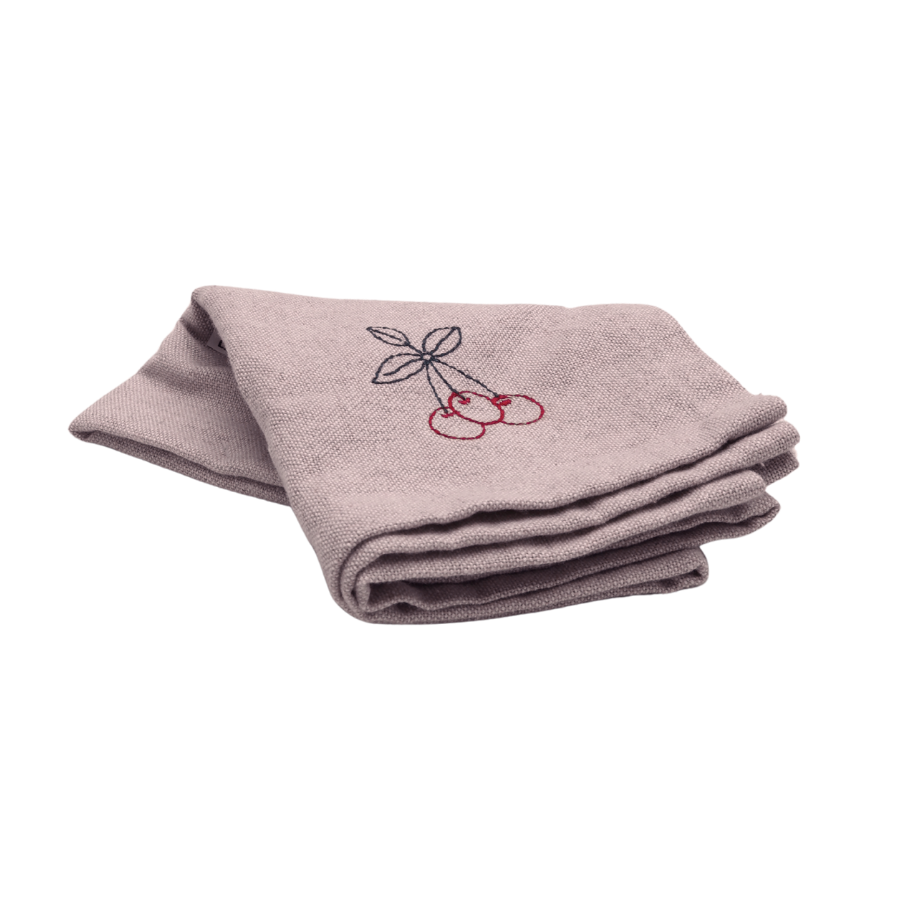 Stofserviet m. Broderet Kirsebær( 40x40cm) Camel Beige