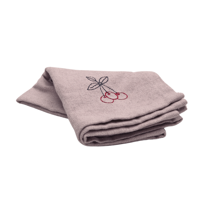 Stofserviet m. Broderet Kirsebær( 40x40cm) Camel Beige