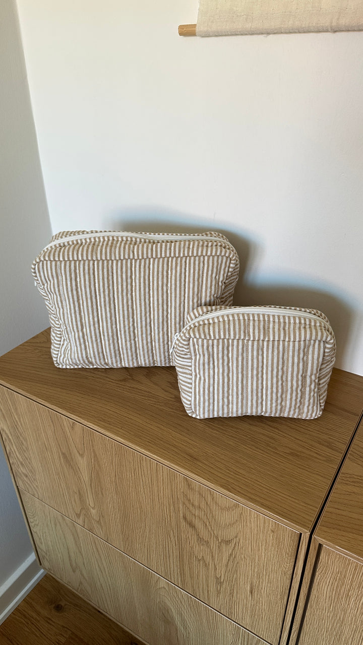 Toilettasker m Beige og Brun Stribe EASON  ( 27x10x20cm) Stor