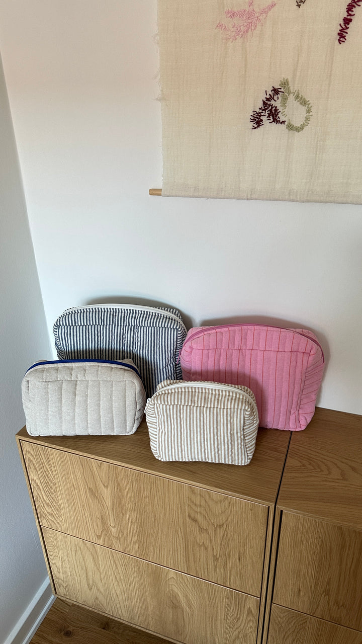 Toilettasker m Beige og Grå Stribe EASON  ( 27x10x20cm) Stor