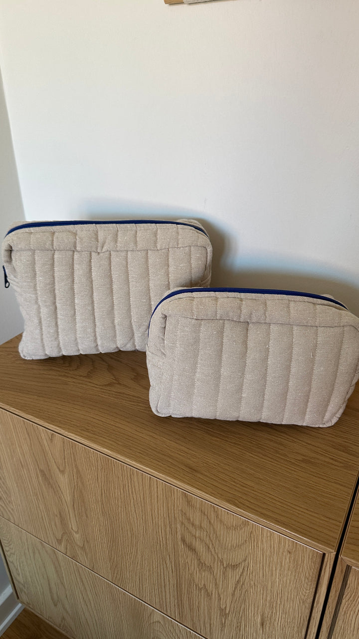 Toilettasker m Beige og Camel  Stribe EASON  ( 27x10x20cm) Stor