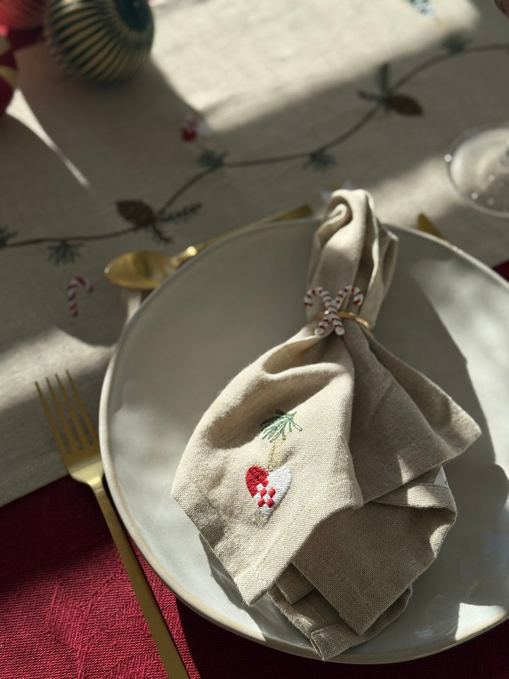 Julemundserviet m Hjerte Broderi (40x40cm)