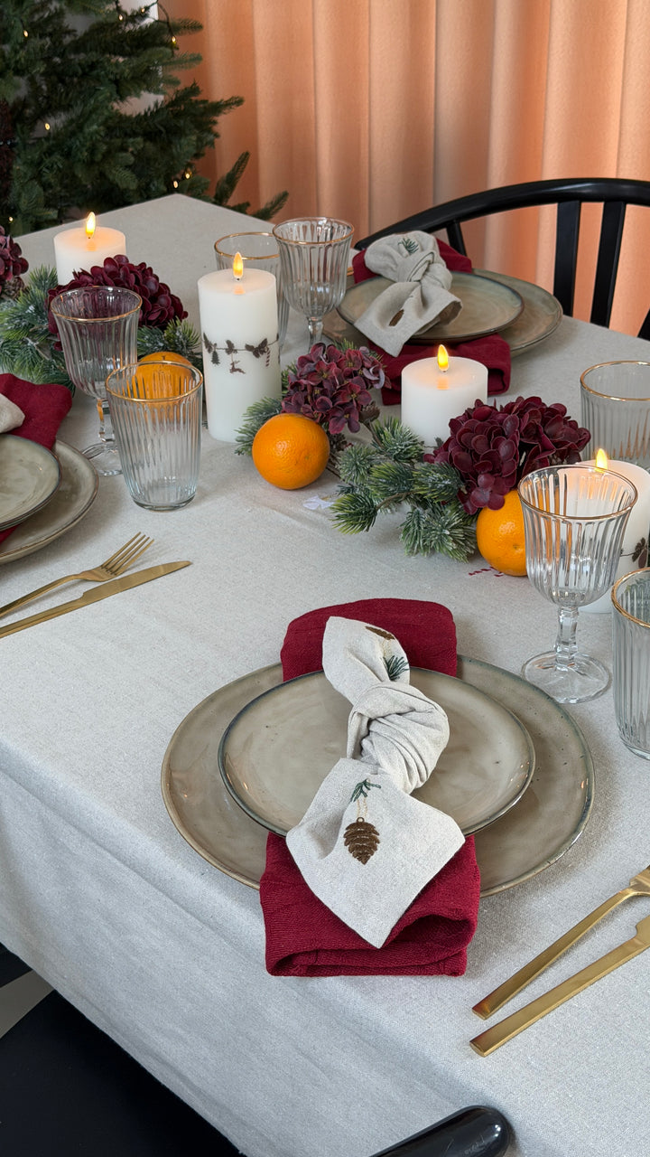 Julemundserviet m Grankogle Broderi (40x40cm)